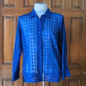 Erena Vintage Vibrant Blue Sheer Button Down Blouse